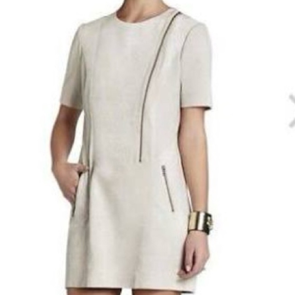 BCBGMaxAzria Cream Sheath Mini Dress Crew Neck